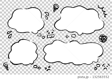 Hand-drawn speech bubble set expressing negative emotions | Monochrome illustrations depicting worries, impatience, stress, and confusion 132563552