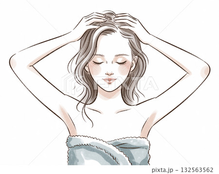 ヘアケア　エステ　美容　女性　イラスト　Generative AI 132563562
