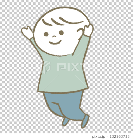 快樂跳躍的孩子，淺藍色 132563733
