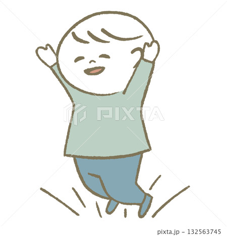 ご機嫌でジャンプする子供　水色 132563745