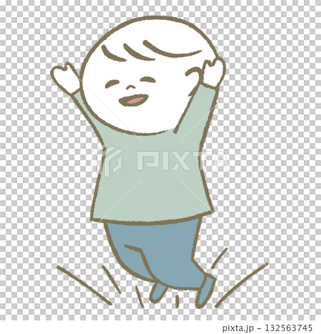 ご機嫌でジャンプする子供　水色 132563745