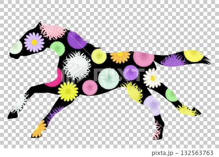 Illustration of a running horse and chrysanthemums Illustration of a running horse and chrysanthemums 132563763