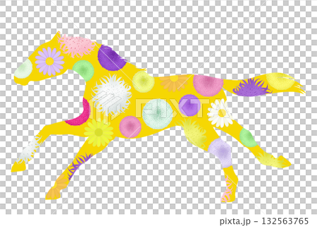 Illustration of a running horse and chrysanthemums Illustration of a running horse and chrysanthemums 132563765