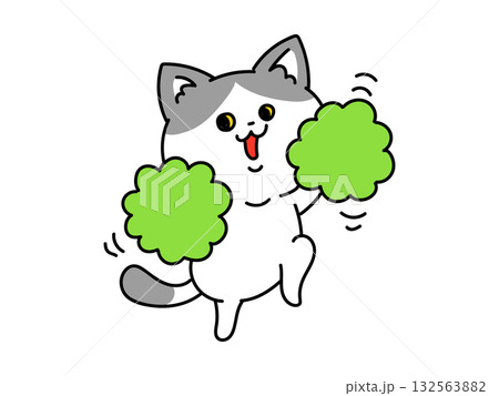 ポンポン持って応援してくれる猫ちゃん 132563882