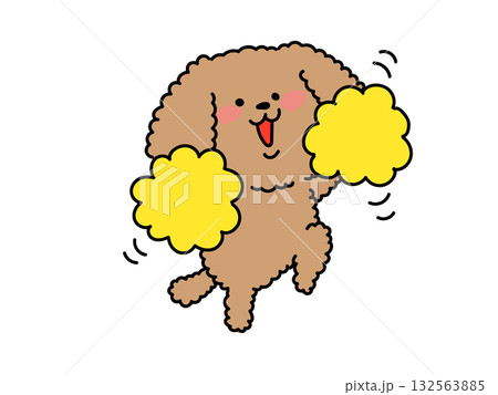 ポンポン持って応援してくれる犬さん 132563885