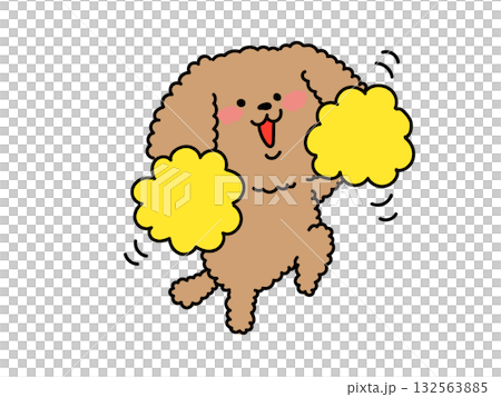 ポンポン持って応援してくれる犬さん 132563885