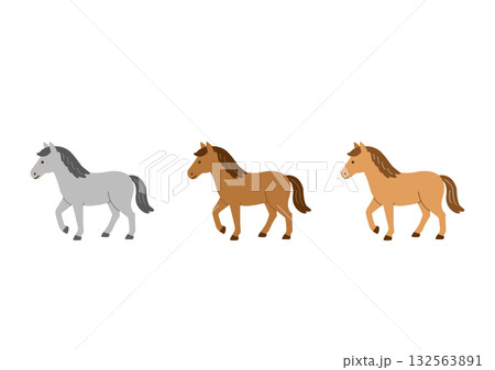 年賀状2026  かわいい馬の年賀状イラスト　干支のうま　シンプルな年賀状　謹賀新年　テンプレート　 132563891