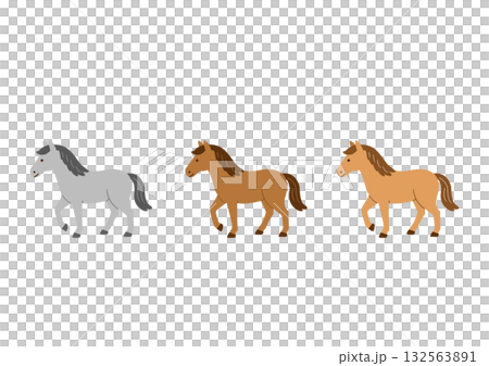 年賀状2026  かわいい馬の年賀状イラスト　干支のうま　シンプルな年賀状　謹賀新年　テンプレート　 132563891