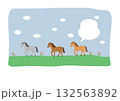 年賀状2026  かわいい馬の年賀状イラスト　干支のうま　シンプルな年賀状　謹賀新年　テンプレート　 132563892