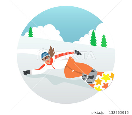 雪面をスノーボードで滑る人 132563916