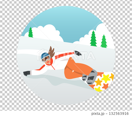 一個人踩著滑雪板從雪地上滑下來。 一個人踩著滑雪板從雪地上滑下來。 132563916