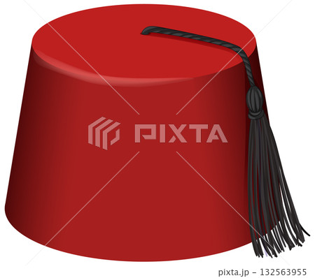 Red Turkish Fez Hat with Black Tassel Vector 132563955