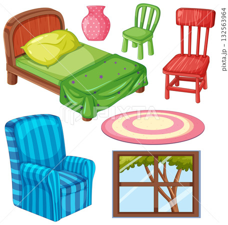Children's Bedroom Furniture and Decor Vector Illustration Children's Bedroom Furniture and Decor Vector Illustration 132563964