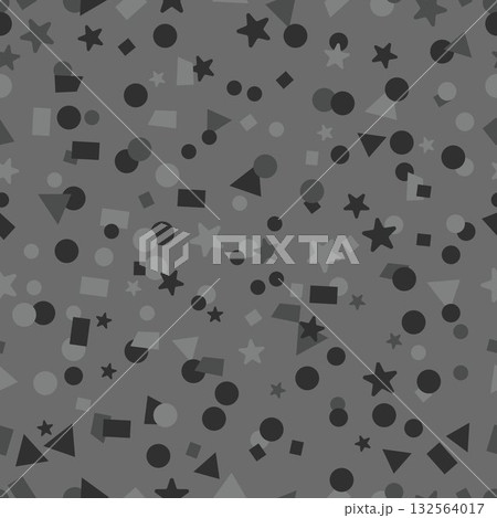 CONFETTI seamless pattern dark grey backdrop dots star wallpaper random shapes decorative element background texture spread monochromatic 132564017