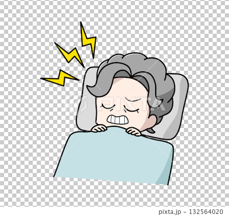 Illustration of an elderly woman grinding her teeth while sleeping Illustration of an elderly woman grinding her teeth while sleeping 132564020