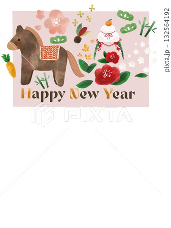 北欧風馬の鏡餅年賀状イラスト 132564192