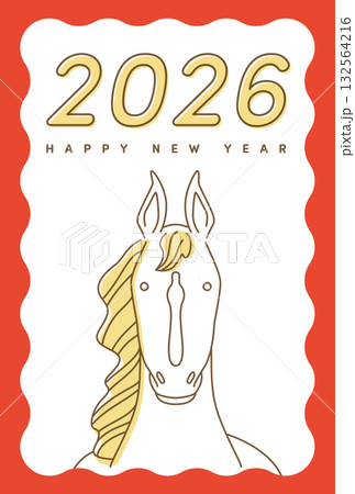 2026年 午年の年賀状 馬のイラスト素材 2026年 午年の年賀状 馬のイラスト素材 132564216