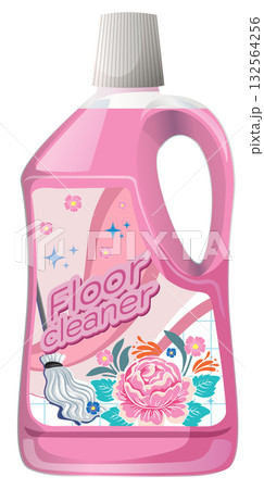 Pink Floor Cleaner Bottle with Floral Label Illustration Pink Floor Cleaner Bottle with Floral Label Illustration 132564256