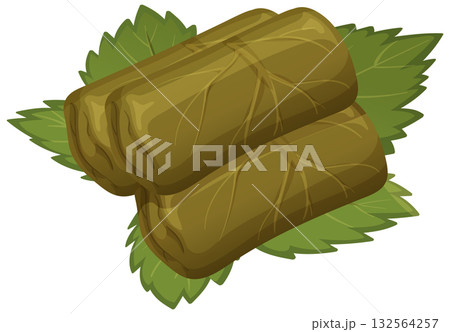 Stuffed Grape Leaves on Green Leaf Background Vector Stuffed Grape Leaves on Green Leaf Background Vector 132564257