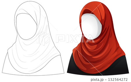 Vector Portrait of Woman in Red Hijab Side by Side 132564272