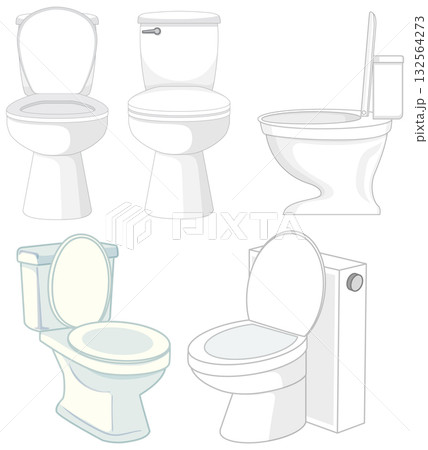 Vector Illustration of Five Modern Toilet Designs in Various Angles Vector Illustration of Five Modern Toilet Designs in Various Angles 132564273