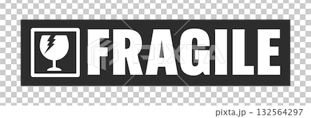 黑色膠帶上印有碎玻璃圖示和「易碎品」字樣——易碎品警告貼紙 132564297