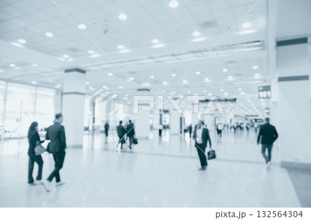 Convention center hall corridor blur background, World conference, International business blue color 132564304