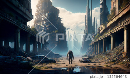 荒廃した近未来都市（AI生成画像） 132564648