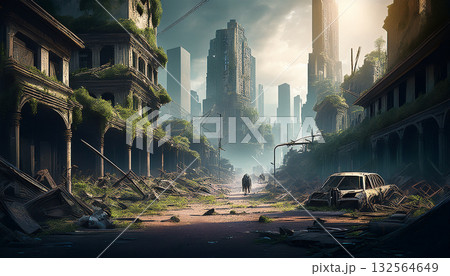 荒廃した近未来都市（AI生成画像） 132564649