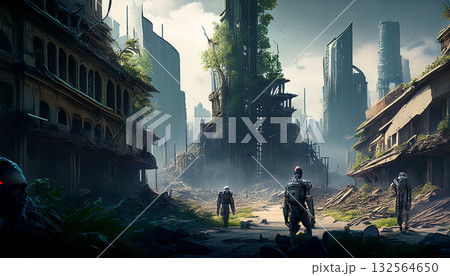 荒廃した近未来都市(AI生成画像) 荒廃した近未来都市(AI生成画像) 132564650