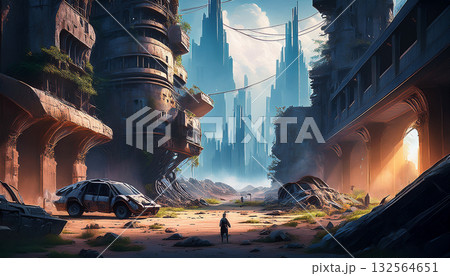荒廃した近未来都市（AI生成画像） 132564651