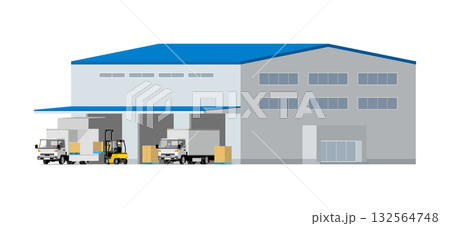 物流センターと荷物の積み下ろしをするトラック 物流センターと荷物の積み下ろしをするトラック 132564748