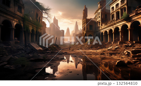 荒廃した近未来都市(AI生成画像) 荒廃した近未来都市(AI生成画像) 132564810