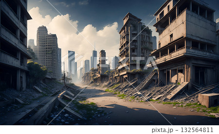 荒廃した近未来都市（AI生成画像） 132564811