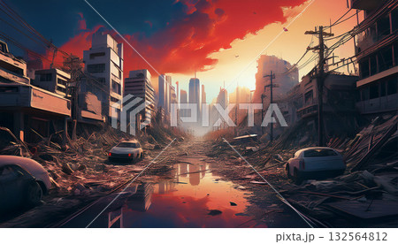 荒廃した近未来都市（AI生成画像） 132564812