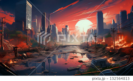 荒廃した近未来都市（AI生成画像） 132564813