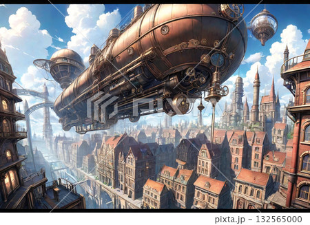 スチームパンク風の風景(飛行船) 132565000