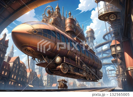 スチームパンク風の風景(飛行船) 132565005