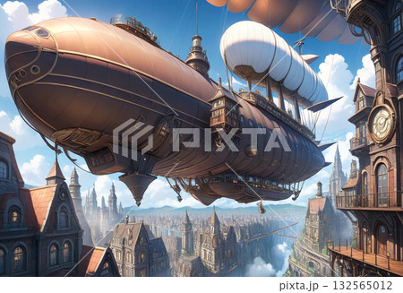 スチームパンク風の風景(飛行船) スチームパンク風の風景(飛行船) 132565012