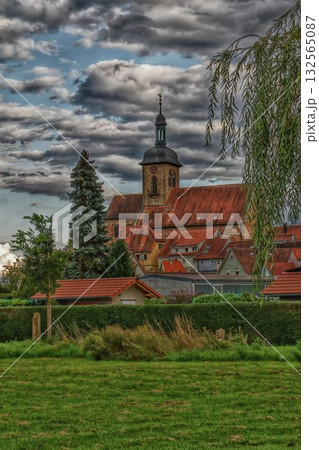 Scenic View of Laufen am Neckar Germany with Historic Church and Red-Tiled Roofs Scenic View of Laufen am Neckar Germany with Historic Church and Red-Tiled Roofs 132565087