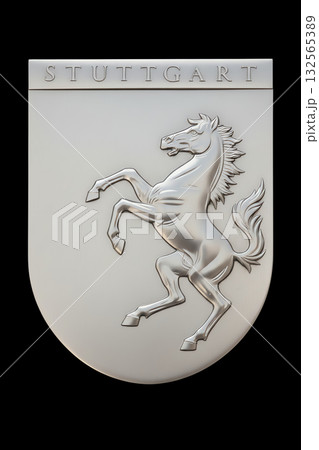 Metallic Stuttgart Emblem with Prancing Horse on Shield Metallic Stuttgart Emblem with Prancing Horse on Shield 132565389
