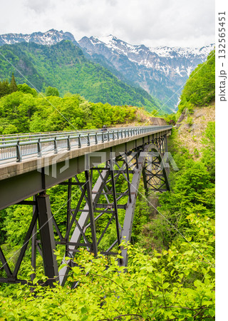 新緑の北アルプス大橋《岐阜県 高山市 奥飛騨温泉郷》 132565451