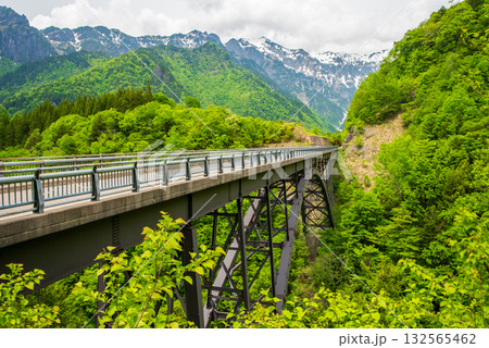 新緑の北アルプス大橋《岐阜県 高山市 奥飛騨温泉郷》 新緑の北アルプス大橋《岐阜県 高山市 奥飛騨温泉郷》 132565462
