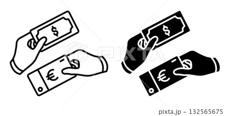 Linear icon. Stock traders exchange dollars for euros. Simple vector isolated on white background Linear icon. Stock traders exchange dollars for euros. Simple vector isolated on white background 132565675