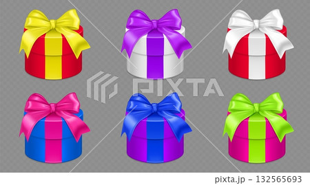 Round gift boxes set on transparent background 132565693