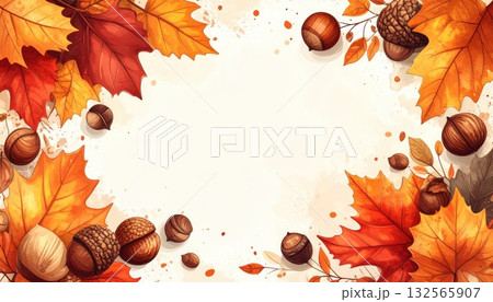 《AI画像》秋の紅葉をイメージしたフレーム素材 132565907