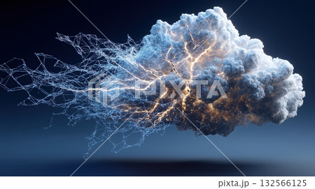Cloud computing network illuminated in dark sky, digital chaos and energy, futuristic technology concept Cloud computing network illuminated in dark sky, digital chaos and energy, futuristic technology concept 132566125