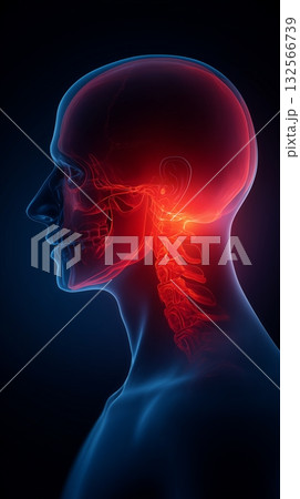 首・頚椎の痛みと炎症を示す側面3Dビジュアル 132566739