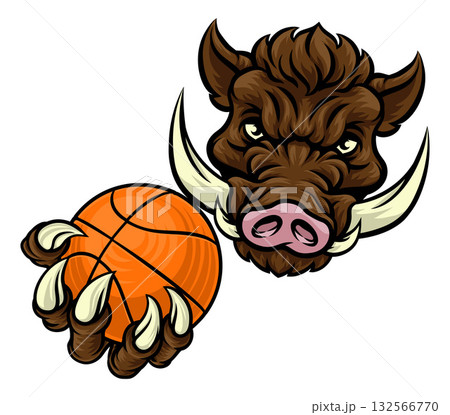 Boar Wild Hog Razorback Warthog Basketball Mascot 132566770