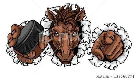 Horse Mustang Stallion Ice Hockey Sports Mascot Horse Mustang Stallion Ice Hockey Sports Mascot 132566771